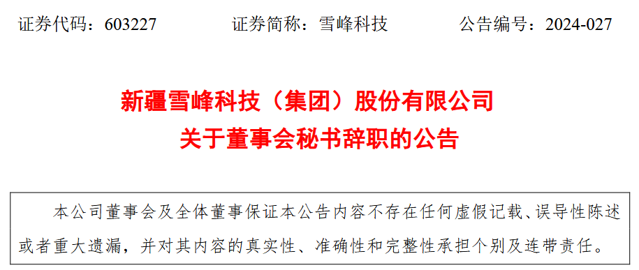 雪峰科技董事會(huì)秘書(shū)辭職(雪峰科技最新消息)-圖1